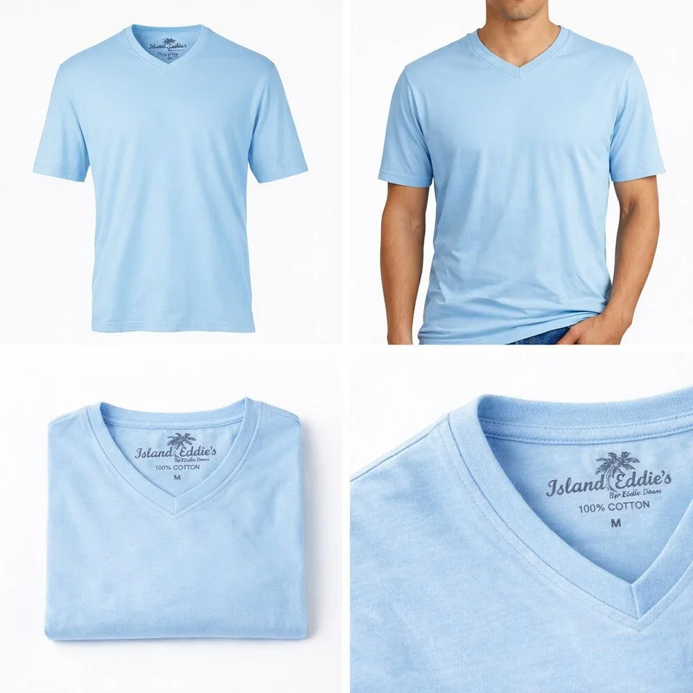 Island Eddie’s Luxury V-Neck T-Shirt | Men’s Small - X-Large | Aqua Blue - Picture 1 of 3